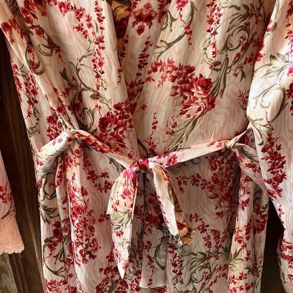 Gillian & O'Malley Sexy Pink Red Green Floral Peignoir Set Lace Chemise Robe S/M - Picture 8 of 13